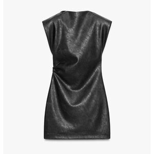 Zara Faux Leather Black Mini Dress with Shoulder Pads